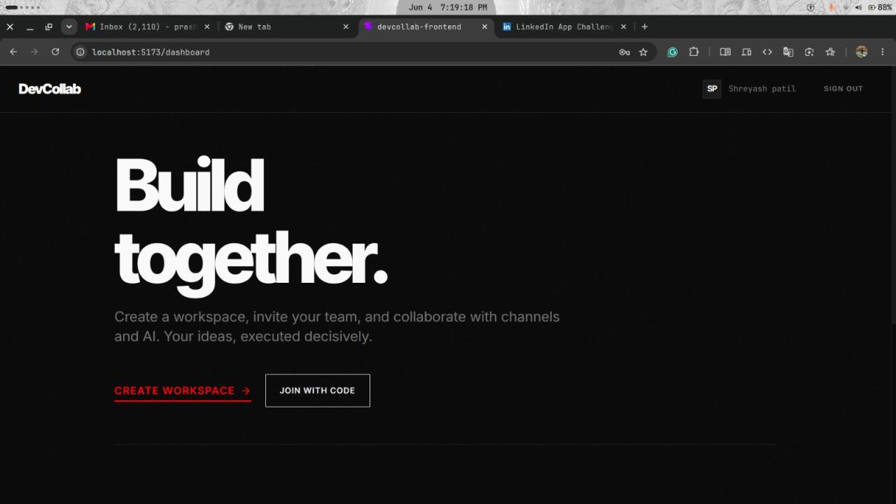 DevCollab — Build together. Collaborative developer platform screenshot.